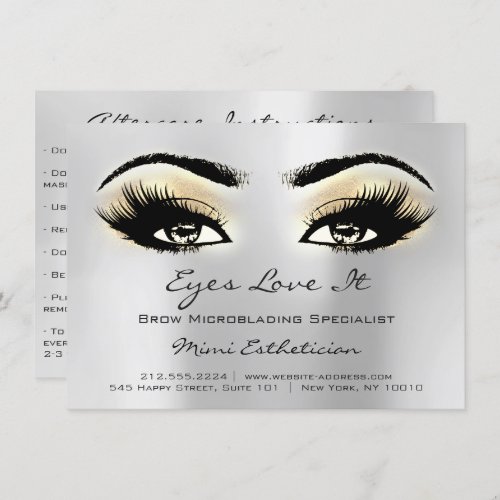 Lashes Extension Aftercare Instructions Gold Gray Invitation