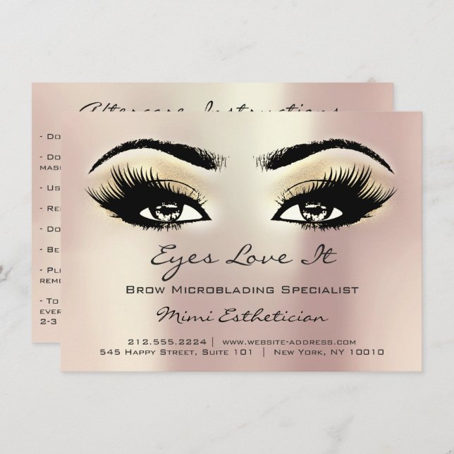 Lashes Extension Aftercare Instructions Gold Rose Invitation (Front/Back)