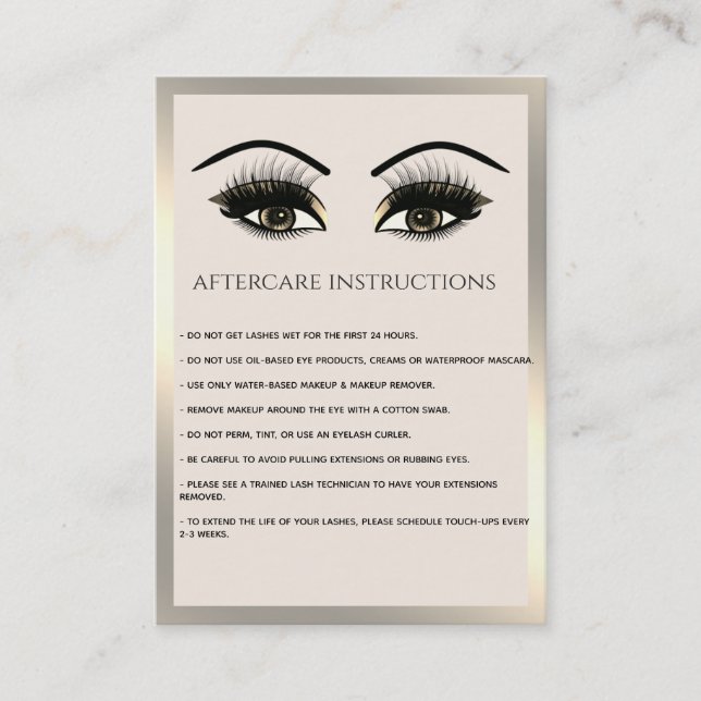 Lashes Extension Aftercare Instructions luxury Business Card (Front)