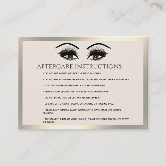 Lashes Extension Aftercare Instructions luxury Business Card (Front)