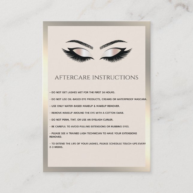 Lashes Extension Aftercare Instructions luxury Business Card (Front)