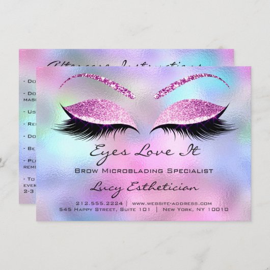 Lashes Extension Aftercare Instructions Pink Blue (Front/Back)