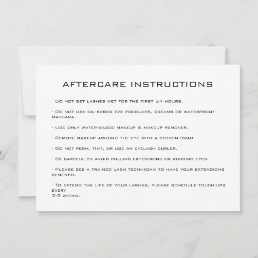 Lashes Extension Aftercare Instructions White Gold (Back)
