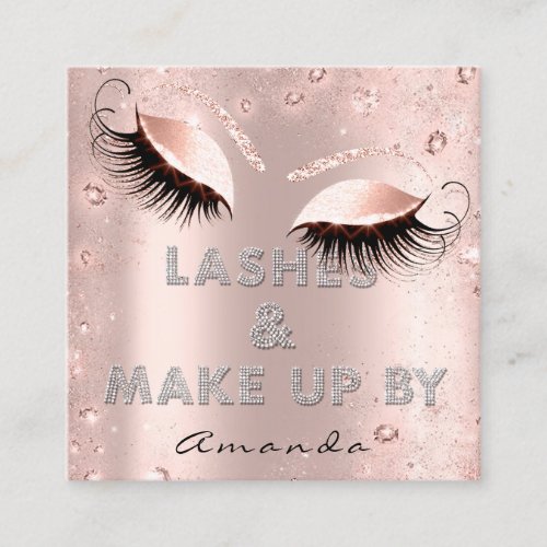 Lashes Extension By Diamond Pink Rose Confetti Square Business Card