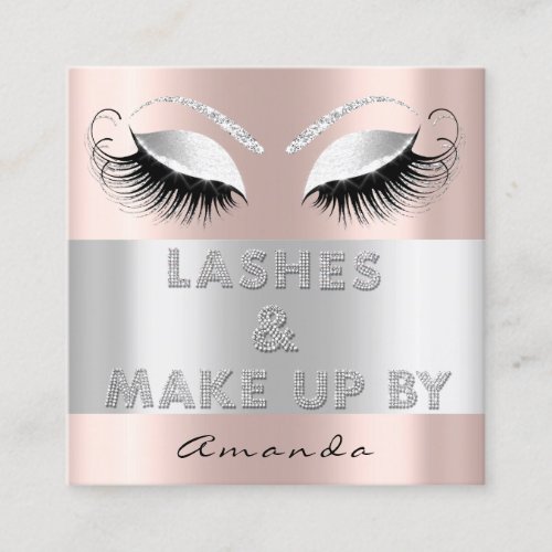 Lashes Extension By Diamond Pink Rose Glitter Gray Square Business Card