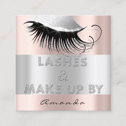 Lashes Extension By Diamond Pink Rose Glitter Grey Square Business Card