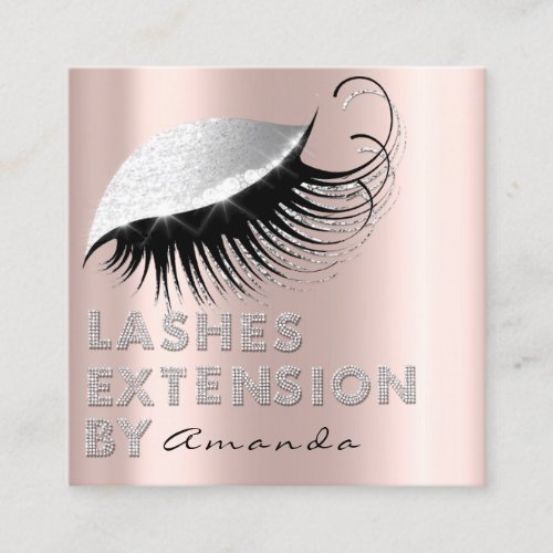 Lashes Extension By Diamond  Script Rose Gray Square Business Card