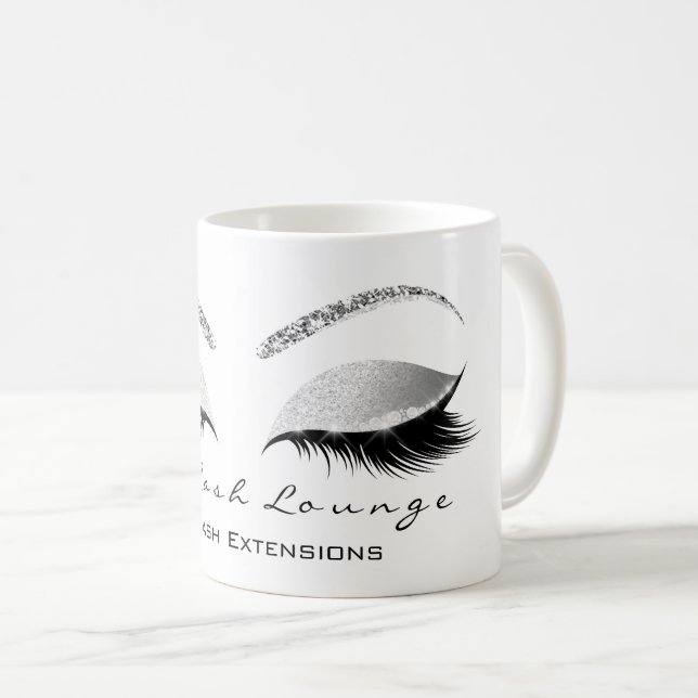 Lashes Extension Confetti Studio White Silver Gray Coffee Mug (Front Right)