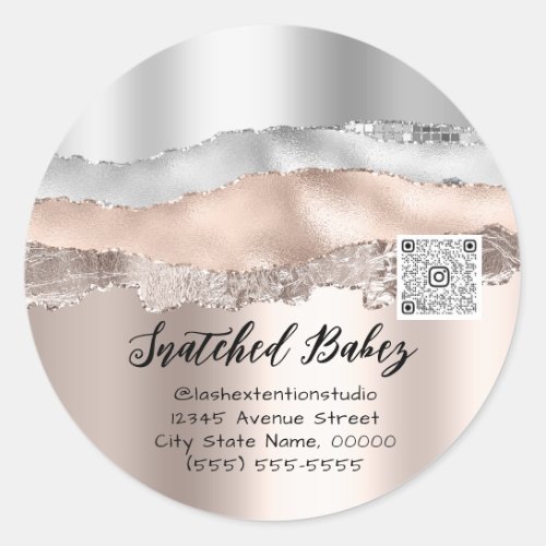 Lashes Extension Cosmetics Logo QR Code Strokes Classic Round Sticker