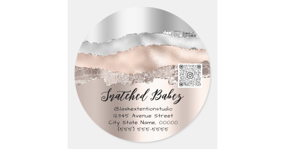 Lashes Extension Cosmetics Logo QR Code Strokes Classic Round Sticker ...