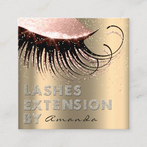 Lashes Extension Diamond Gold Pink Rose Confetti Square Business Card