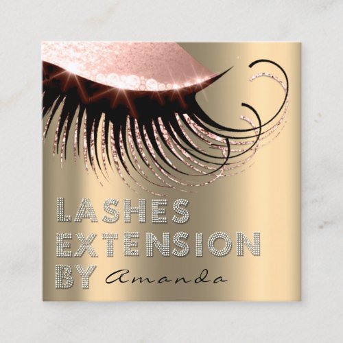 Lashes Extension Diamond Gold Pink Rose Glam Gold Square Business Card