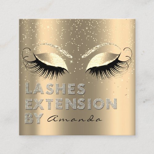 Lashes Extension Diamond Gold Sepia Confetti Square Business Card