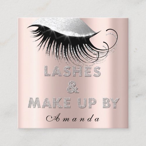 Lashes Extension Diamond Pink Rose Glitter Silver Square Business Card