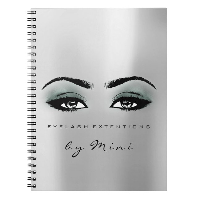 Lashes Extension Eyes Makeup Artist Grey Teal Notebook (Front)