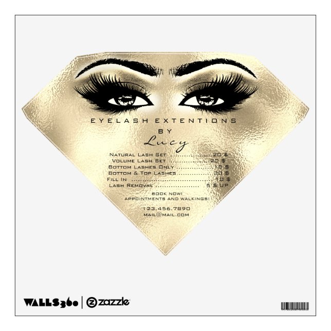 Lashes Extension Glitter Ivory Price List  Eyes Wall Decal (Front)