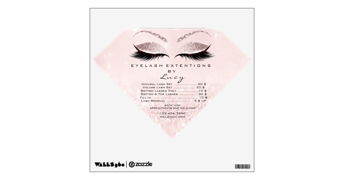 Lashes Extension Glitter Pink Price List Diamond Wall Decal Zazzle Com