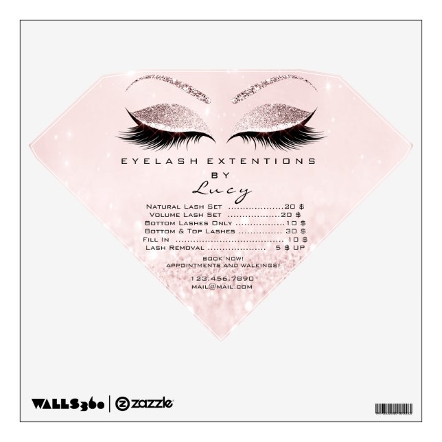 Lashes Extension Glitter Pink Price List Diamond Wall Decal (Front)