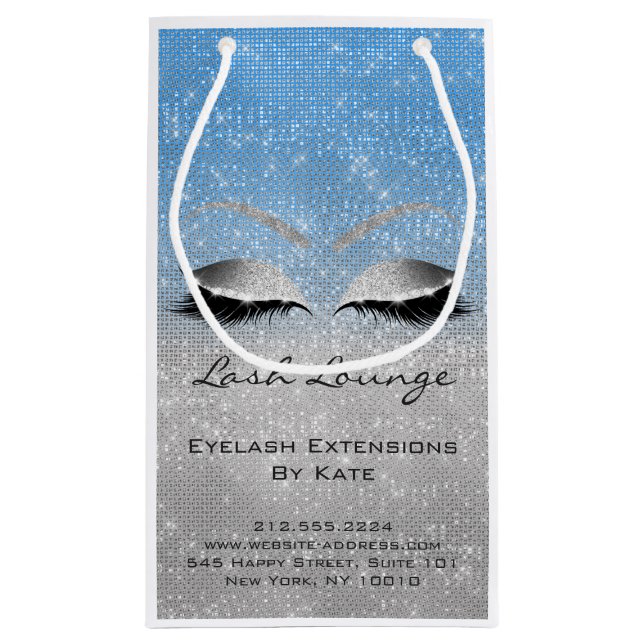 Lashes Extension Makeup Artist Beautique Blue Gray Small Gift Bag (Back)