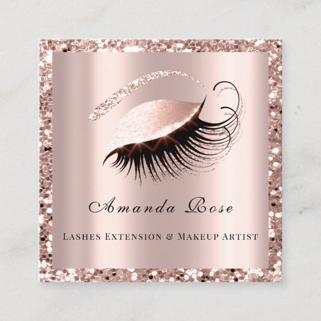 Lashes Extension Makeup Artist Beauty Rose Glitter Appointment Card (Front)