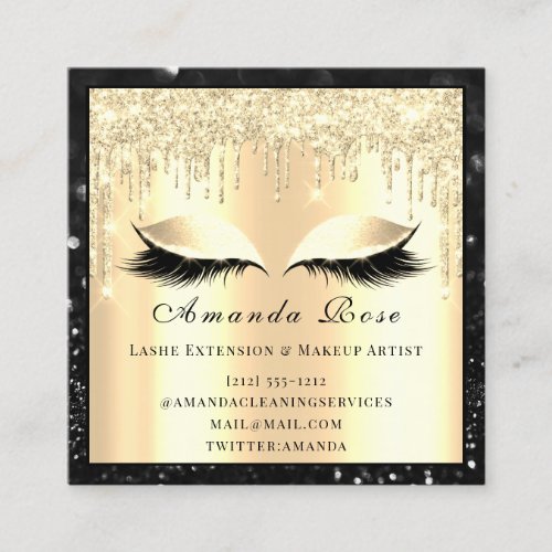 Lashes Extension Makeup Artist Drips Black Gold Appointment Card