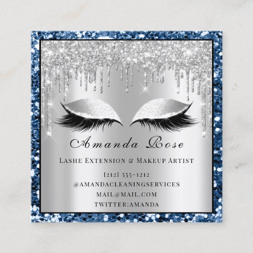 Lashes Extension Makeup Artist Drips Navy Silver Appointment Card