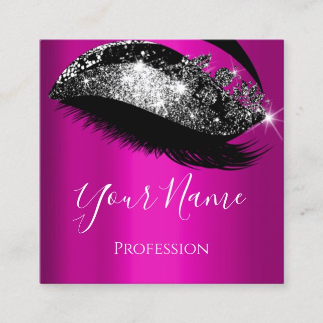 Lashes Extension  Makeup Artist Pink  Silver Vip Square Business Card (Front)