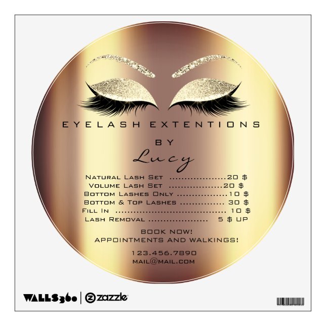 Lashes Extension Makeup Artist Price List Round Wall Decal (Front)