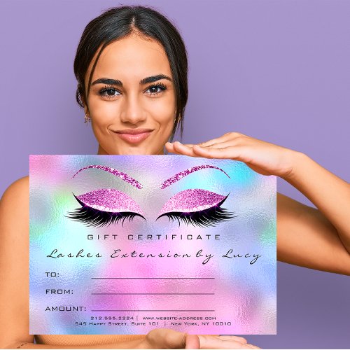Lashes Extension Makeup Certificate Gift Blue Pink