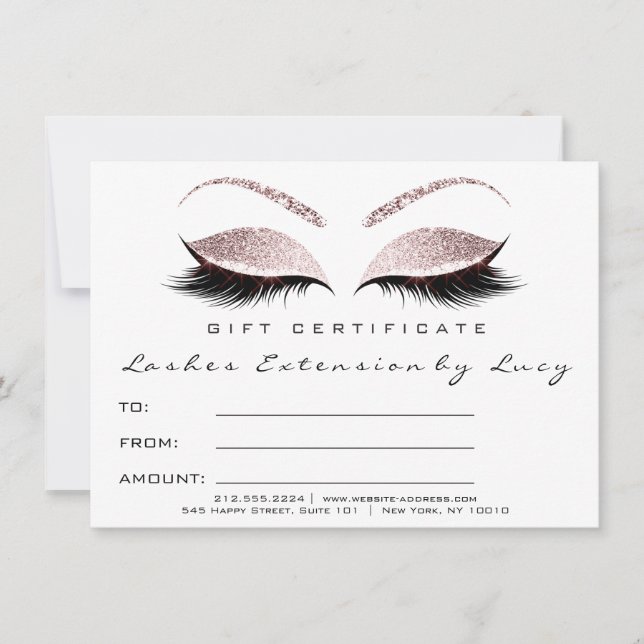 Lashes Extension Makeup Certificate Gift Glitter (Front)