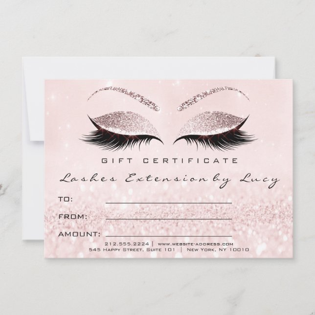 Lashes Extension Makeup Certificate Gift Glitter (Front)
