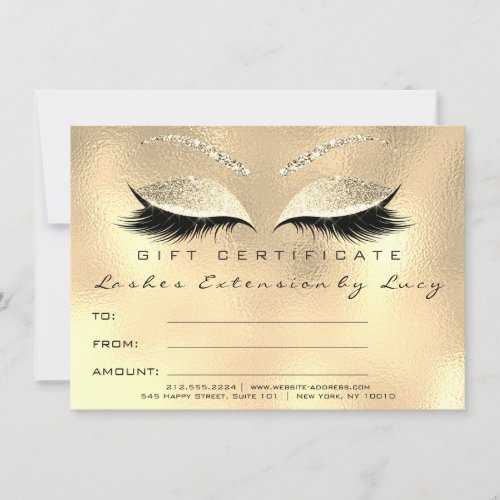 Lashes Extension Makeup Certificate Gift Gold