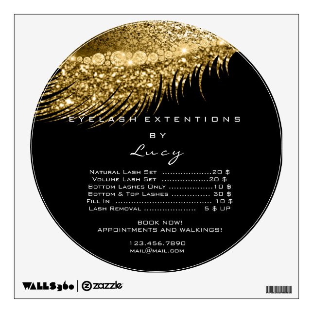 Lashes Extension Makeup Gold Price List Round Wall Decal (Front)