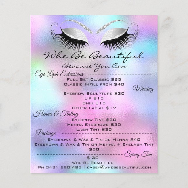Lashes Extension Makeup Gray Price List Pink Flyer (Back)