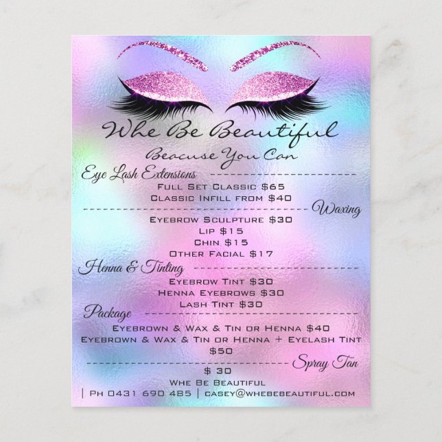 Lashes Extension Makeup Henn Price List Flyer (Back)