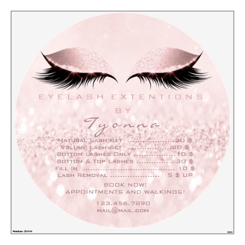 Lashes Extension Makeup Pink Price List Girly Eyes Wall Decal
