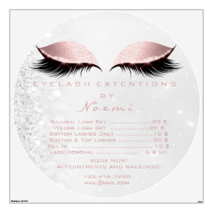 Lashes Extension Makeup Pink Price List Girly Gray Wall Decal