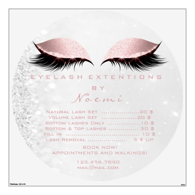 Lashes Extension Makeup Pink Price List Girly Gray Wall Decal (Front)