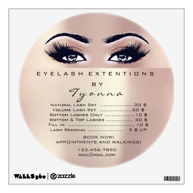 Lashes Extension Makeup Rose Blush Price List Wall Decal (Front)