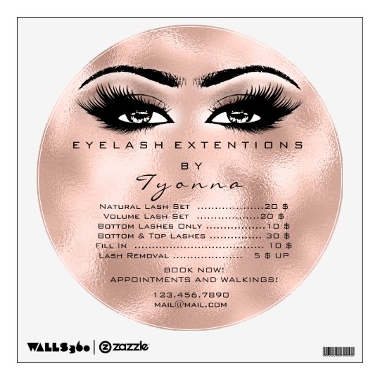 Lashes Extension Makeup Rose Gold Price List Logo Wall Decal