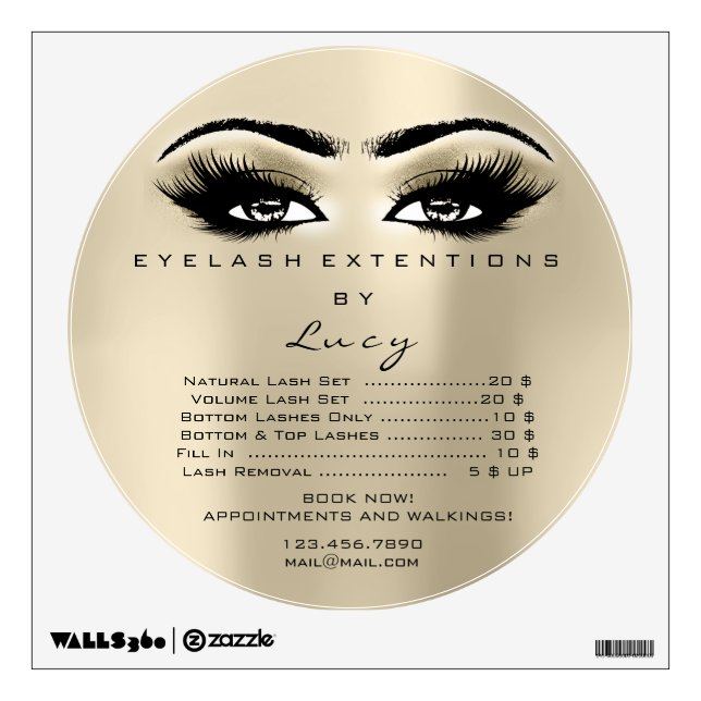 Lashes Extension Makeup Sepia Price List Round Wall Decal (Front)