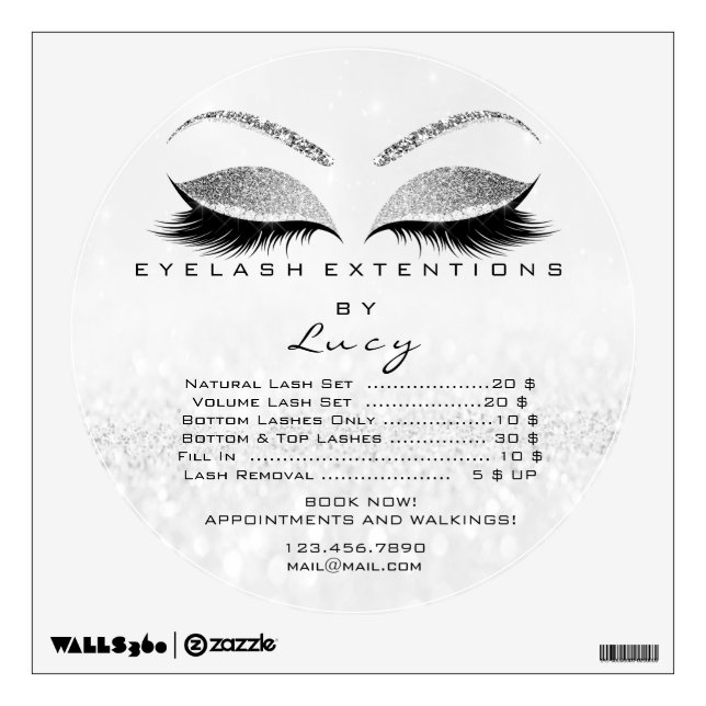 Lashes Extension Makeup WhitePrice List Round Wall Decal (Front)