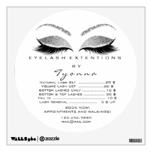 Lashes Extension Makeup WhitePrice List Round Wall Decal