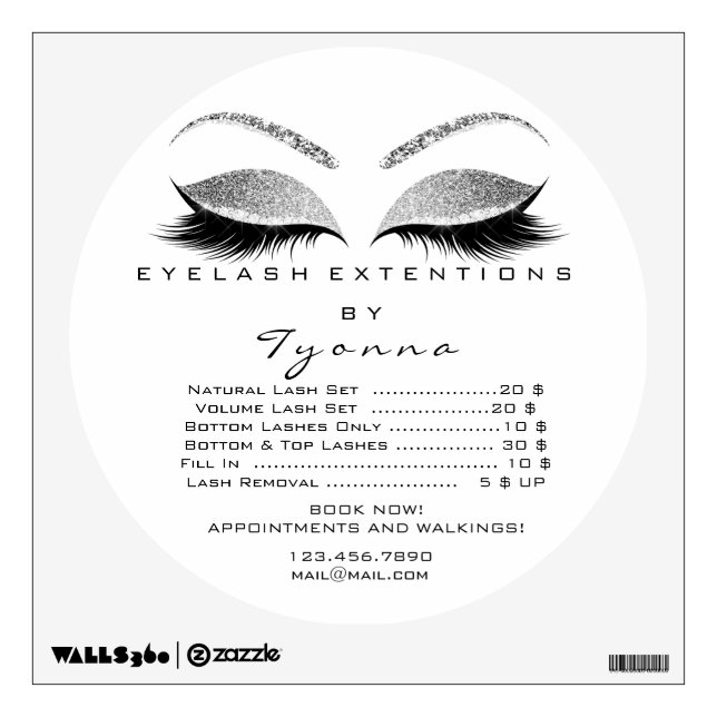 Lashes Extension Makeup WhitePrice List Round Wall Decal (Front)