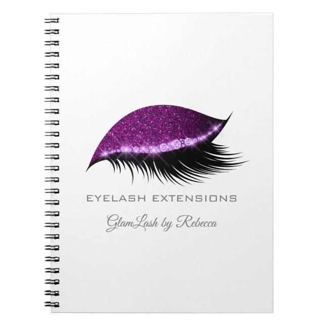 Lashes Extension Purple Silver Makeup Glitter Notebook (Front)