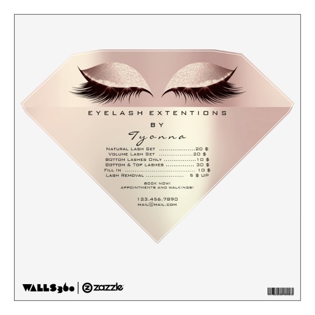 Lashes Extension Rose Blush Price List Makeup Wall Decal (Front)