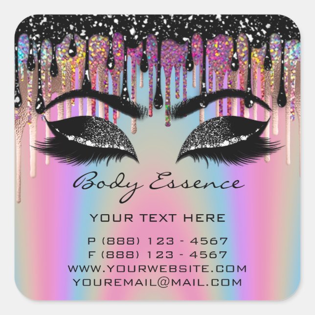 Lashes Extension Shop Holograph Black Purple Square Sticker (Front)