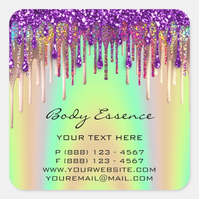 Lashes Extension Shop Holograph Purple Yellow Square Sticker (Front)
