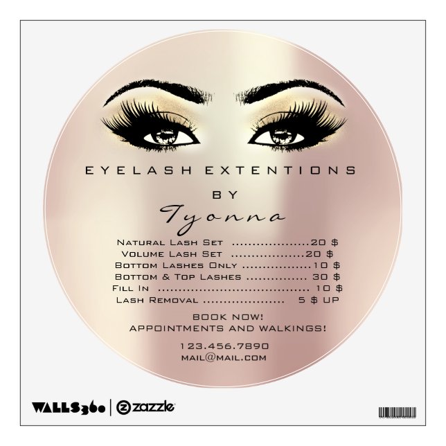 Lashes Extension Studio Champaign Price List Round Wall Decal (Front)