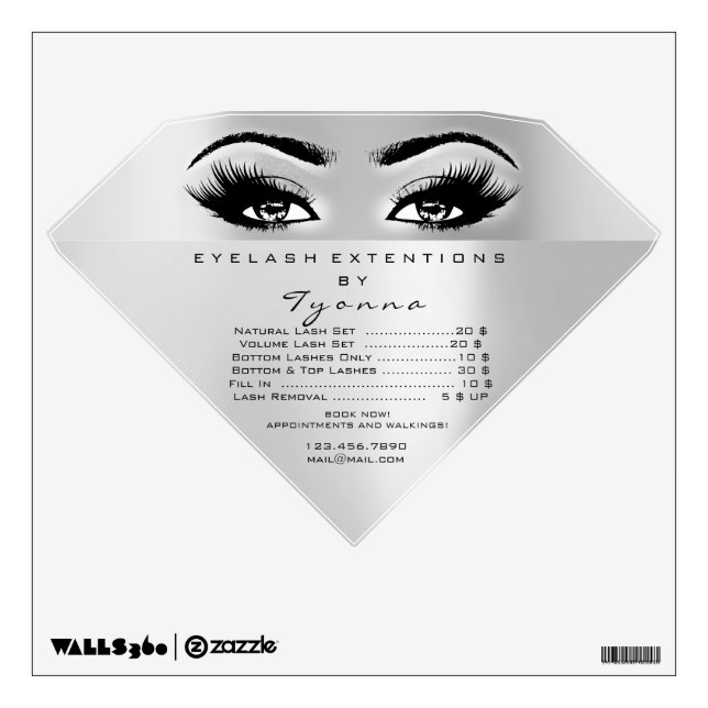 Lashes Extension Studio Gray Price List Makeup Wall Decal (Front)